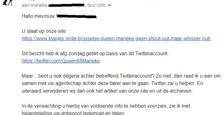 UPDATE: is FAKE! | De Brusselse Queen Marieke; geen shout-out maar whisper-out…