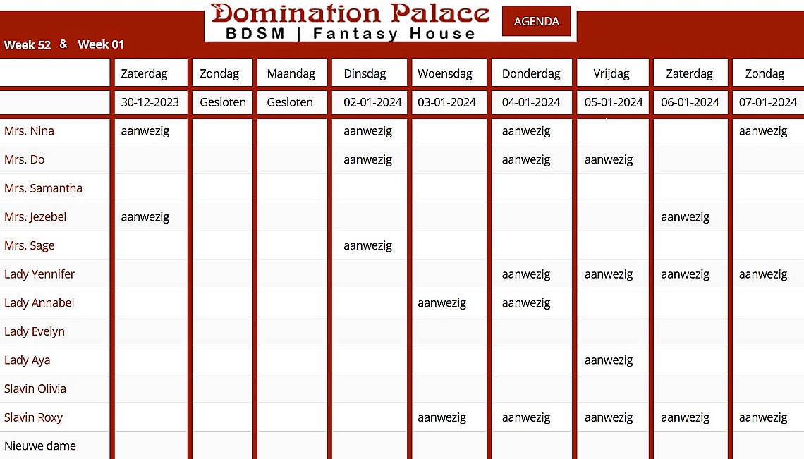 agenda domination palace