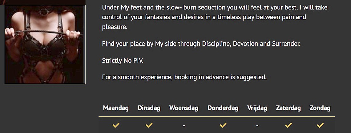 De Meesteressenagenda voor deze week van Meesteres Mona Meesteres Mona