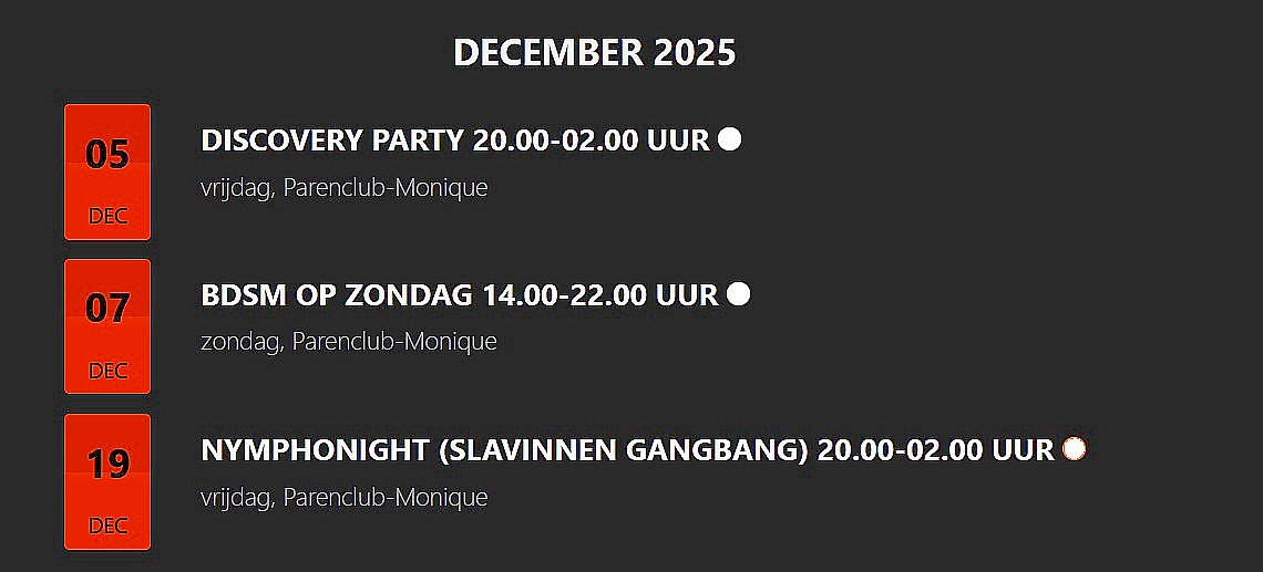 December, ook weer een BDSM-maand bij Parenclub Monique BDSM-maand