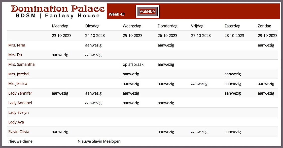 Meesteressenagenda Domination Palace